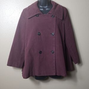 Lafayette 148 Burgundy Swing Double Breasted Short Peacoat-Size M